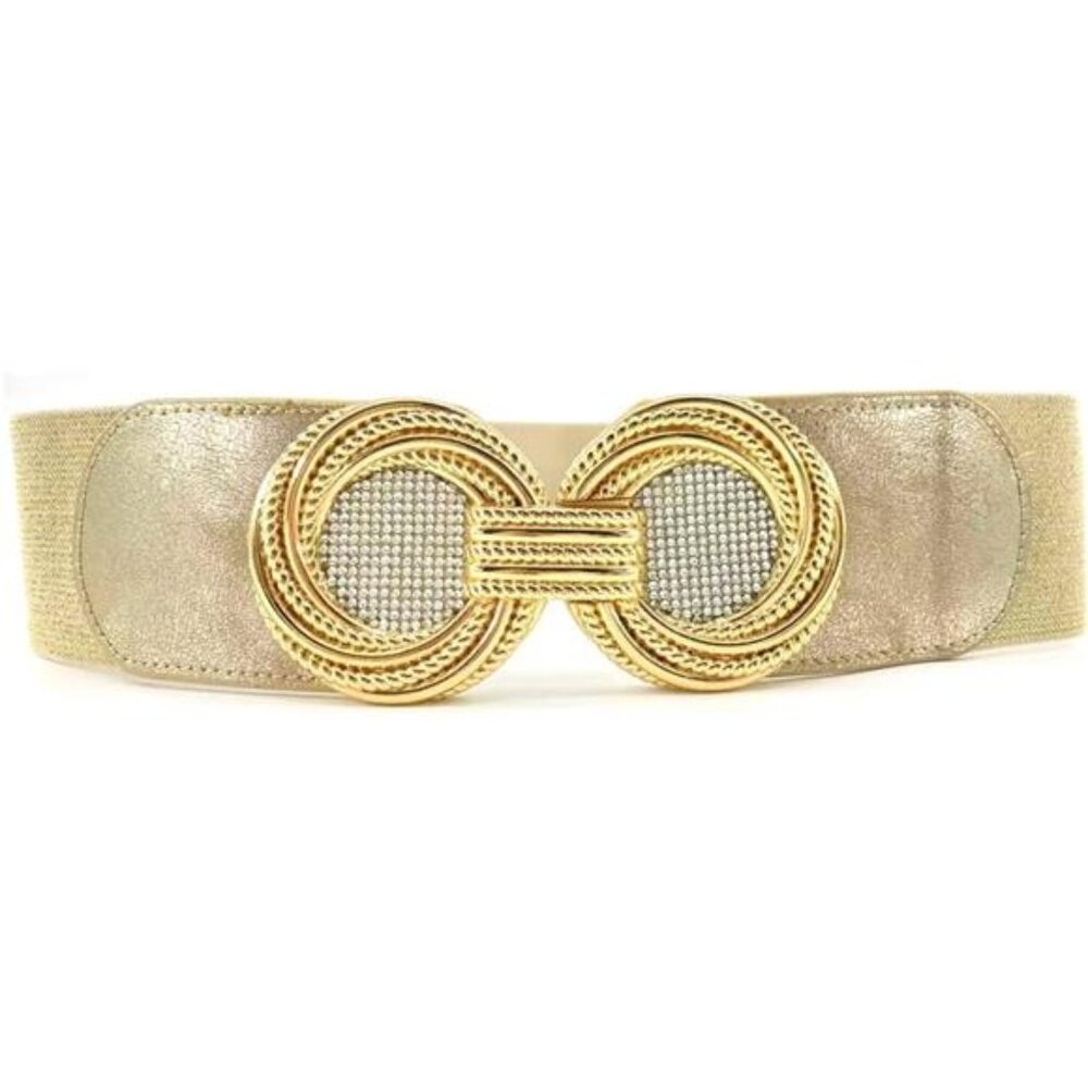 Womens Wide Elastic Waist Belt Vintage Stretch Gold Buckle For Dresses Retro